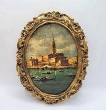 Vintage Italian Venice Venetian Waterfront Wall Art Ornate Gold Oval Frame Italy picture