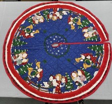 Vintage Quilted 43 In Christmas Tree Skirt With Red Trim & Carolers Design picture
