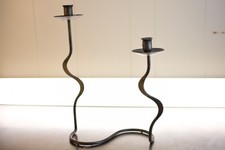 Hand-forged Arts & Crafts Wrought Snake 2 ended candlestick holder picture