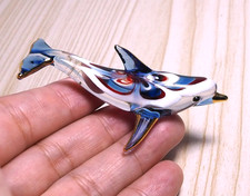 Blue Maroon Dolphin figurine handmade blown art glass gold trim 2.75
