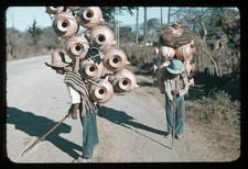 Sl44 Slide 1940’s Potters Carrying Clay Pots Mexico Guatemala 739a picture