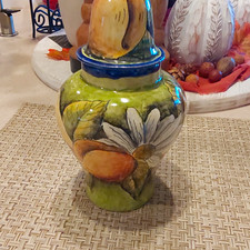 Mayolica Starburst Hand-Painted Mexican Pottery Lidded Jar Canister picture