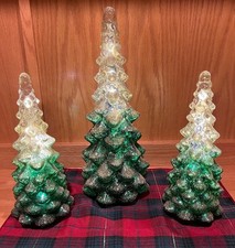 Set of 3 Lighted Glass Christmas Tree Decorations picture