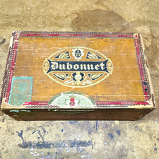 Dubonnet Vintage Wooden Cigar Box w/ Hinged Lid, Wooden Construction (Empty) picture