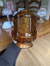 Vintage Amber Glass Fairy Lamp Covered Candle Light Stars and Bars Style 2 Piece picture