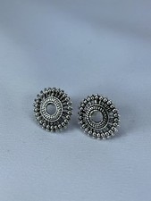 Oxidised Silver Sunburst Stud Earrings Tribal Circular Boho Small Post Jewelry picture