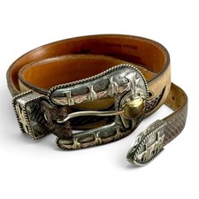 Edward H. Bohlin 925 Silver 14K Gold 3-Piece Buckle Set Arizona Python Belt picture