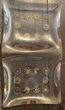 Vintage Dorothy Thorpe Glass Divided Serving Tray Smokey Clear & Gold 13.5” picture