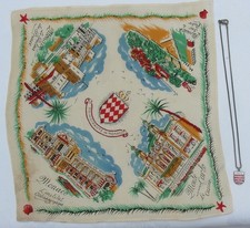 Vintage Monaco Souvenir Coat of Arms Pendant Necklace Hanky Monte Carlo Palace picture