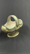Vintage Czech Art Deco Lustreware Basket Vase Yellow Green Pottery Planter picture