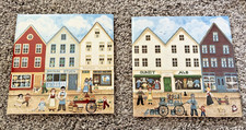 VINTAGE 1998 BERGQUIST IMPORTS BRYGGEN CERAMIC ART TILES (2) WHARF OF BRYGGEN picture