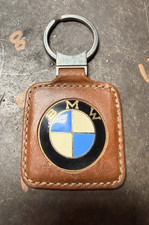 Vintage BMW Motorcycle Leather Key Fob Keychain Enamel Roundel picture
