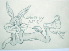 VIRGIL ROSS signed BUGS BUNNY  1990 Warner Brothers ORIGINAL cel art DRAWING picture