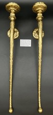 Pair Of Handmade Brass Finish Aluminum Candlesticks 28 Inches Artisan Long Stem picture