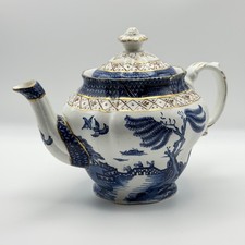 Vintage Booths Real Old Willow A8025 Teapot Blue White Gold Gilt England 6.5