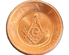 1987 Masonic One Cent Penny With Mason’s Trowel On The Reverse picture