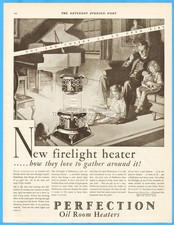 1928 Perfection Firelight Oil Room Heater Vintage Ad 20s Family Art Cleveland OH picture