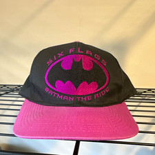 Six Flags Batman The Ride Snapback Hat Cap Black/Pink Adult 1996 picture