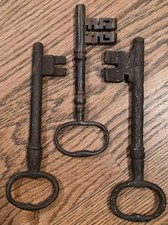 Antique Hand-Forged Iron Skeleton Keys Lot of 3, 17th-18th Century France &Italy picture