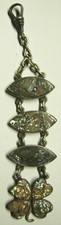 Teens / 1920s Sterling / Abalone 4 Leaf Clover Watch Fob picture