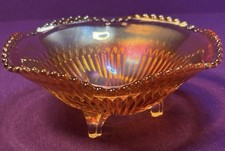 ⁠VTG Jeannette Marigold Carnival Glass Anniversary 3-Footed Candy Dish Bowl picture