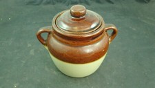 Vintage Monmouth Pottery Bean Pot/Crock Brown and Tan with Lid 5