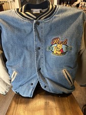 Vintage 90s Disney Winnie The Pooh Denim Varsity Jacket, Size small unworn picture