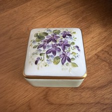 Vintage Limoges France Green with Hand Painted Violets Trinket Box with Lid picture