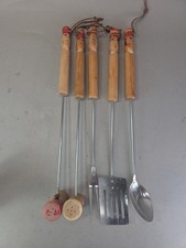Vintage 50s BBQ Grill Tool Utensil Set Painted Faces Japan Long Salt & Pepper picture