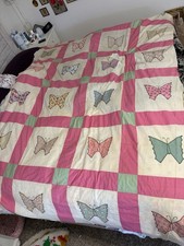 Vintage Atq Homemade Quilt Butterfly Feedsack Quilt Topper Homemade 99”x66” picture