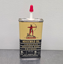 NOS Archer Household Oil 4 fl oz Metal Oiler Can w/ Spout Advertising Gas & Oil picture