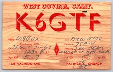 1960 K6GTF West Covina CA Amateur Ham Radio QSL Postcard W9GUX Elkhart IN A43 picture