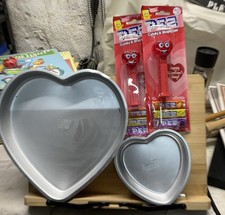 Lot Of 2~ Vintage Wilton Heart Cake Pants /10 In And 6 In W/ 2 New Heart Pez picture