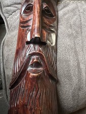 Vintage Sri Lankan Hand Carved Wood Bamunu Face Wall Hanger Folk Art 17” picture