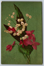 Metallic glaze, Lilies of the valley and violets, Year 1907, Vintage Postcard picture
