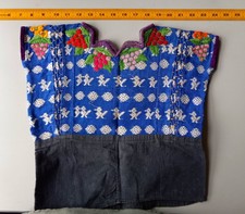 Vintage handwoven child's Huipil top from Tactic Guatemala brocade birds grapes picture