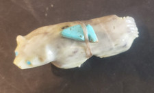 Native American Hand-Carved Stone Bear Fetish w Turquoise Arrowhead Offering picture