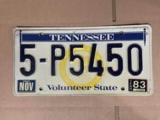 TENNESSEE LICENSE PLATE 5-P5450 NOVEMBER 1983 VOLUNTEER STATE picture