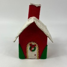 Vintage Felt Christmas House Handmade Décor Milk Carton Base Container Red Green picture