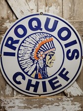 VINTAGE IROQUOIS CHIEF PORCELAIN SIGN 30