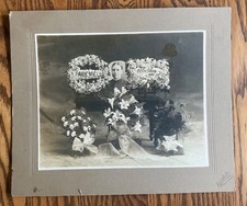 Antique Mounted Photo Victorian Mothers Funeral Floral Tribute Portrait Memorial picture
