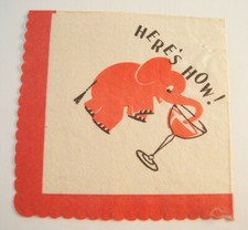 Here's How Vintage Restaurant Napkin Red Elephant Sipping Drink Cocktail picture