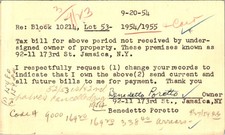 1954 Postal Card 2c Benjamin Franklin Jamaica NY to NYC Collector of Taxes picture