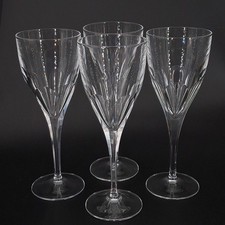 Set of 4 Crystal Wine Glasses 6-Sided Thumbprint Cut Stem Unmarked - BEAUTIFUL  picture