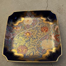 Fukagawa Seiji Arita Ware Gold Brocade Peony Square Plate Fine Condition picture