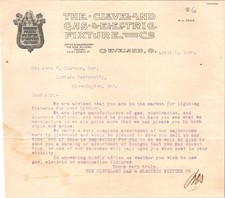 1906 ADVERTISING LETTERHEAD CLEVELAND GAS & ELECTRIC FIXTURES CO. OHIO picture