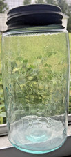 MASON'S PATENT 1858 WITH PORT SCRIPT REVERSE AQUA QUART FRUIT JAR W/ZINC LID picture