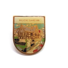 Vintage Rudesheim Germany Drosselhof Travel Souvenir Shield Enamel Pin picture