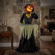 6FT ANIMATED DJ JACK-O-LANTERN WITH TURNTABLE HALLOWEEN ANIMATRONIC PROP picture