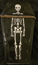 Skeleton Coffin Cookie Jar Black Ceramic 11” Tall x 6.5” Wide With Lid 3 Liters  picture
